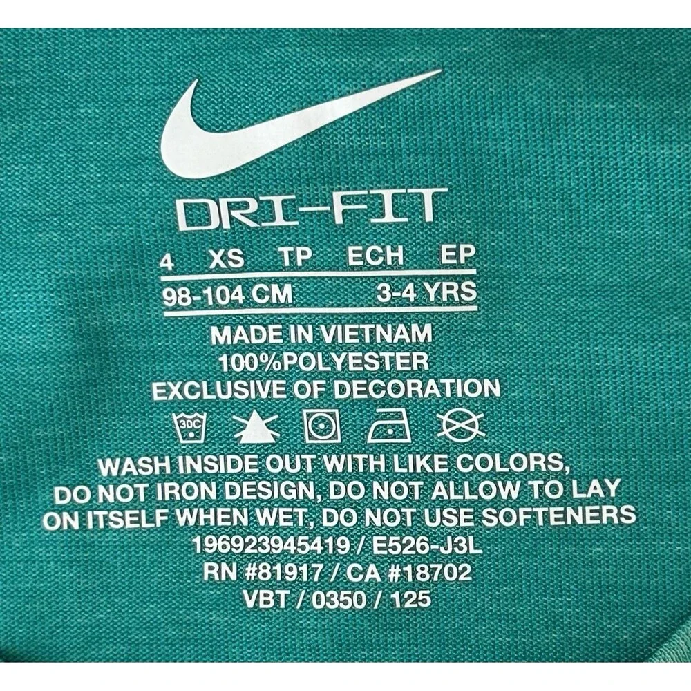 Nike Dri-FIT T-Shirt Boys Size 4 Toddler Green Logo Short Sleeve NWOT